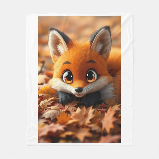 Cute Little Fox Autumn Leaves Blanket (Front)