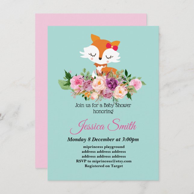 cute little fox baby shower invitation (Front/Back)