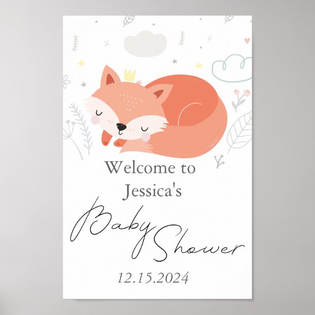 Cute Little Fox Baby Shower  Poster (Front)