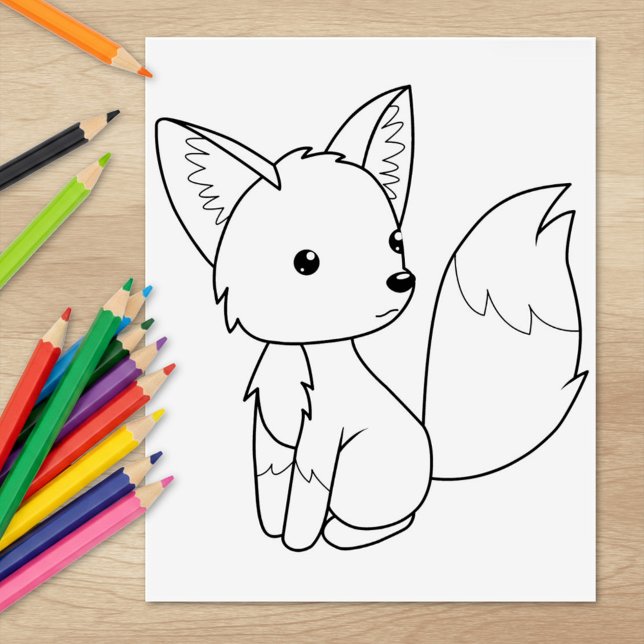 Cute Little Fox Colouring Page Rubber Stamp (Creator Uploaded)