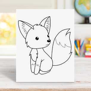 Cute Little Fox Colouring Page Rubber Stamp