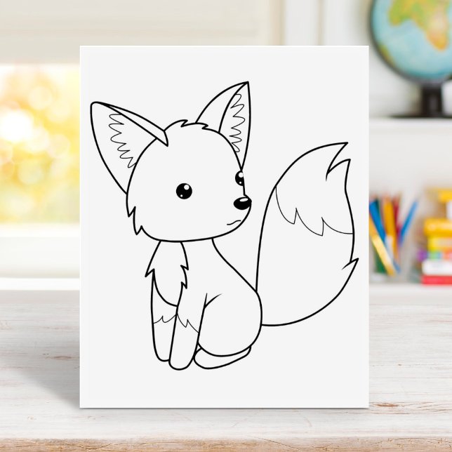 Cute Little Fox Colouring Page Rubber Stamp (Creator Uploaded)