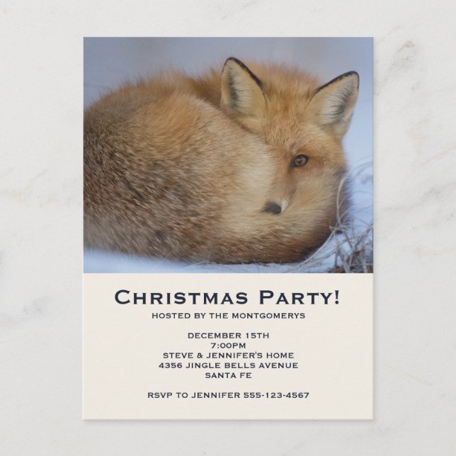 Cute Little Fox Curled Up Winter Photo Christmas Invitation Postcard (Front)