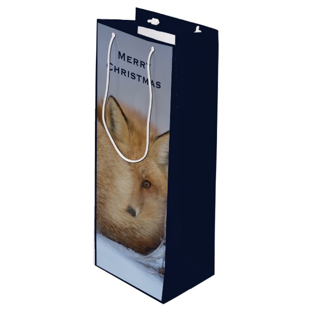 Cute Little Fox Curled Up Winter Photo Wine Gift Bag (Front Angled)