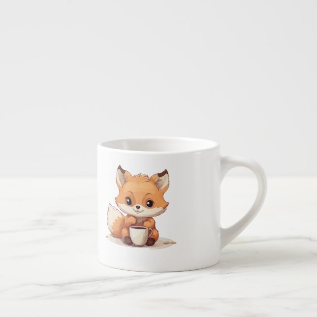Cute Little Fox Drinks a Coffee Espresso Cup (Right)