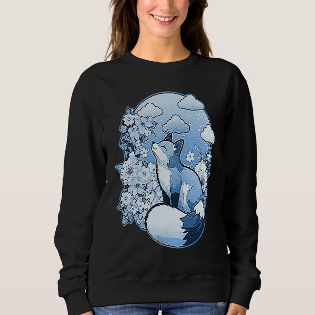 Cute little fox flowers clouds spring retro sweatshirt (Front)