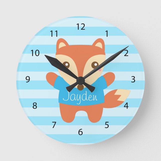 Cute Little Fox for Kids Room Round Clock (Front)