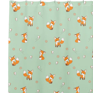 Cute Little Fox Green Pattern Shower Curtain