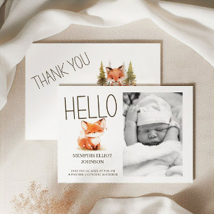 Cute Little Fox Hello Baby Photo Announcement