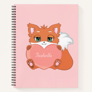 Cute Little Fox Holding a Heart Notebook
