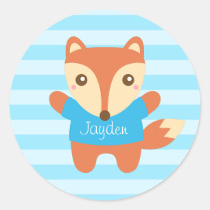 Cute little fox in blue, for Kids Classic Round Sticker