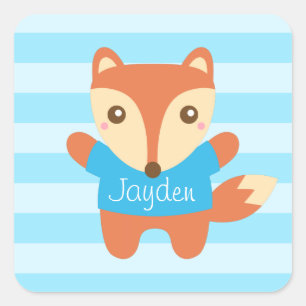 Cute little fox in blue, for Kids Square Sticker