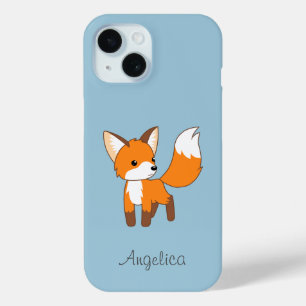 Cute Little Fox on Blue iPhone 15 Case