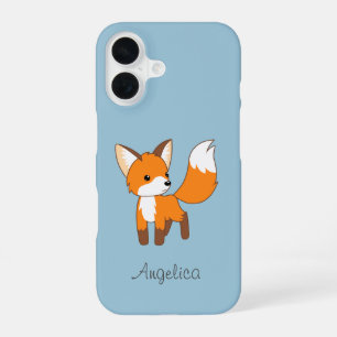 Cute Little Fox on Blue iPhone 16 Case