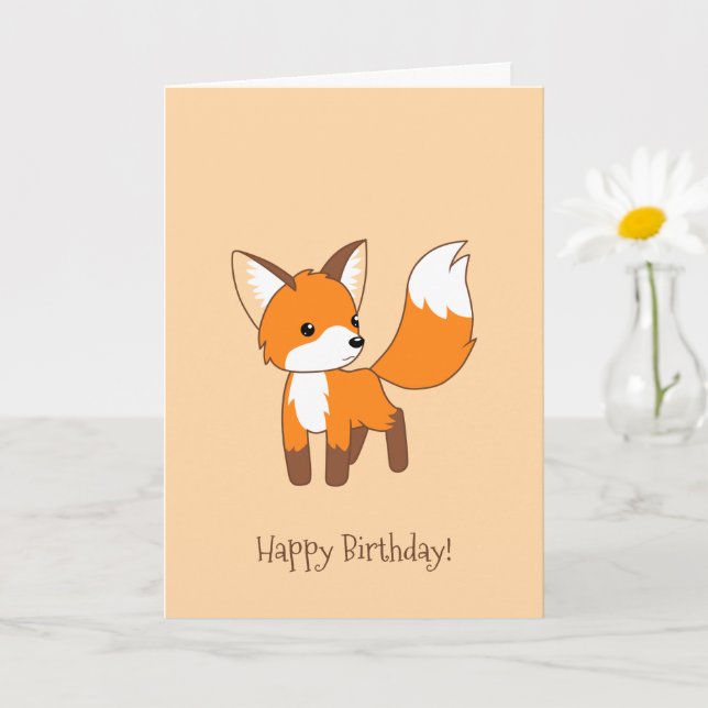 Cute Little Fox on Cream Birthday Card (Small Plant)