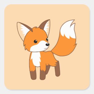 Cute Little Fox on Cream Square Sticker