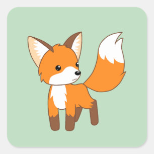 Cute Little Fox on Green Square Sticker
