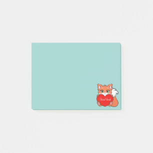 Cute Little Fox on Light Blue Post-it Notes