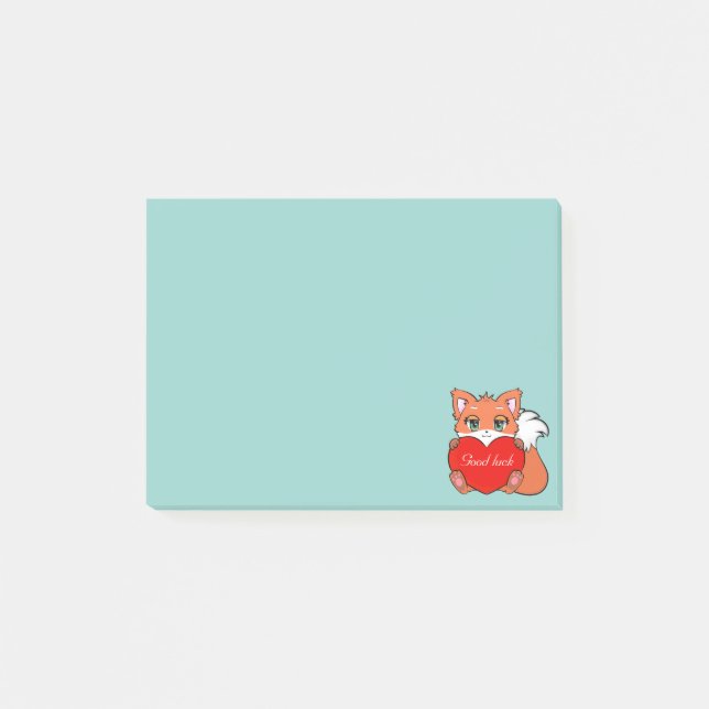 Cute Little Fox on Light Blue Post-it Notes (Front)