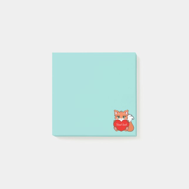 Cute Little Fox on Light Blue Post-it Notes (Front)