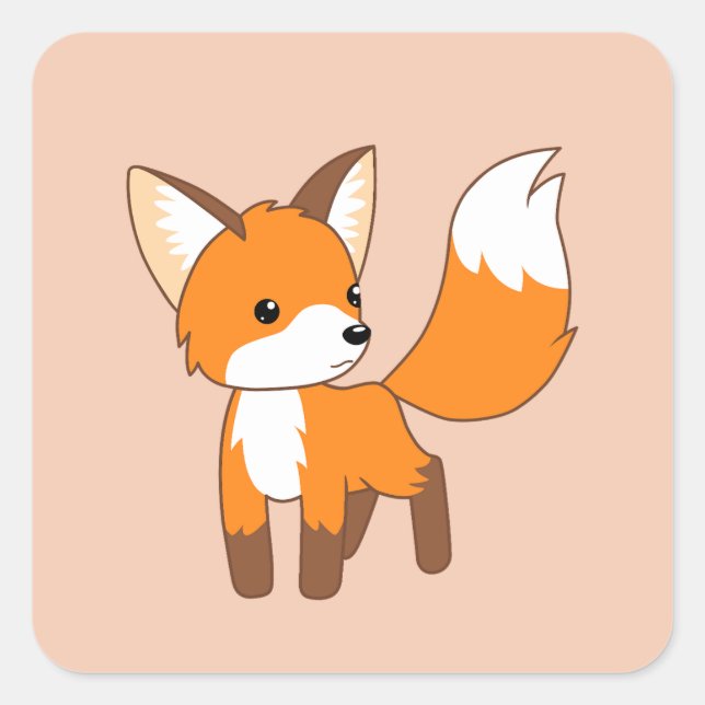 Cute Little Fox on Peach Square Sticker (Front)