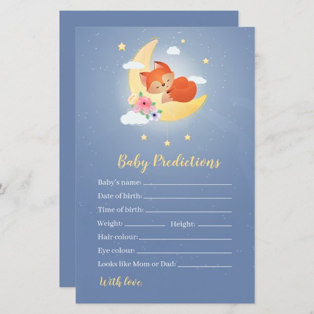 Cute little fox on the moon baby predictions games (Front/Back)