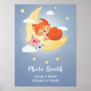 Cute little fox on the moon baby shower photo boot poster