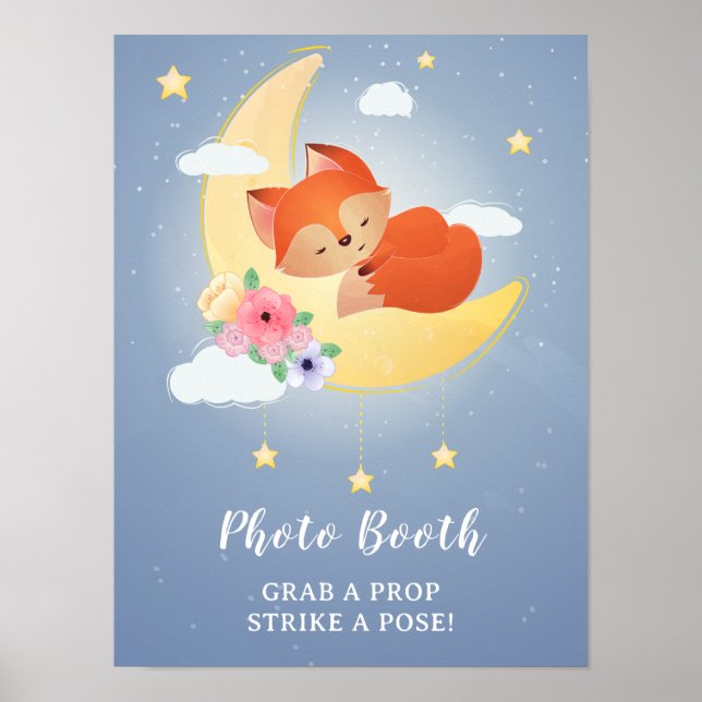 Cute little fox on the moon baby shower photo boot poster (Front)