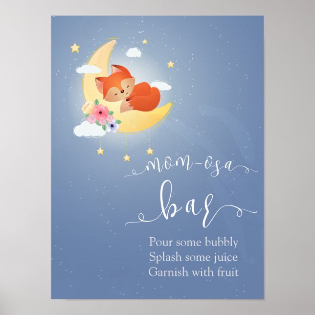 Cute little fox on the moon momosa bar  poster (Front)