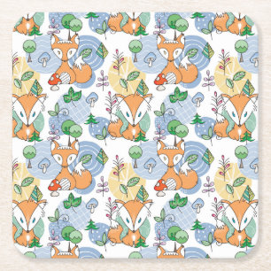Cute Little Fox Pattern Square Paper Coaster