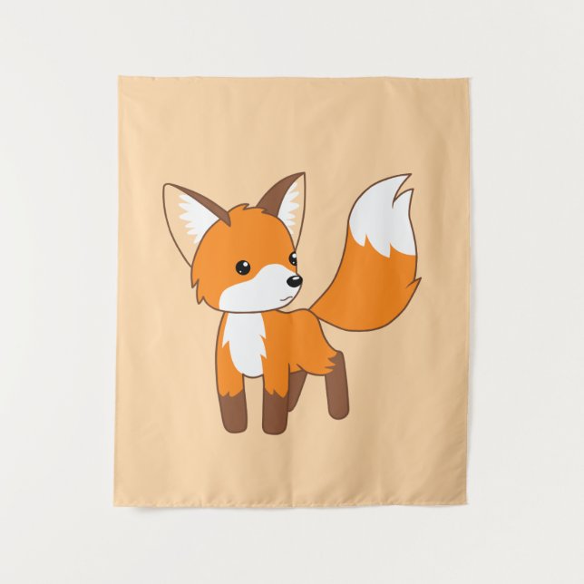 Cute Little Fox Peach Beige Tapestry (Front)