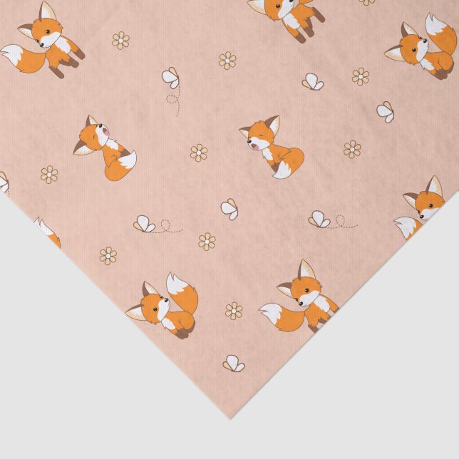 Cute Little Fox Pink Pattern Tissue Paper (Detail)