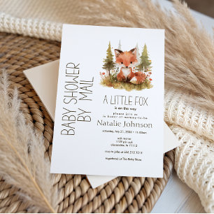 Cute Little Fox Plaid Baby Shower By Mail Invitation