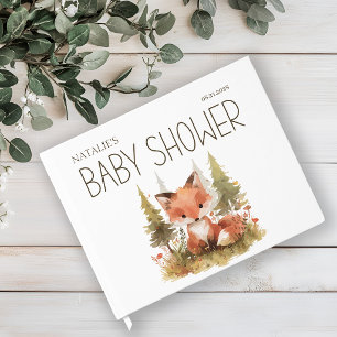 Cute Little Fox Plaid Baby Shower Guest Book