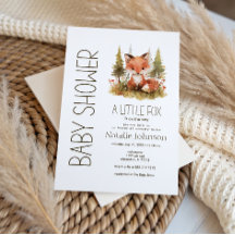 Cute Little Fox Plaid Baby Shower Invitation