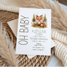 Cute Little Fox Plaid Oh Baby Shower