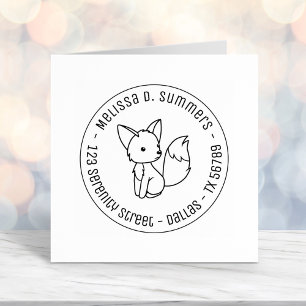 Cute Little Fox Round Address 1 Self-inking Stamp