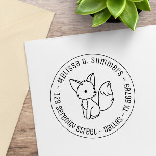 Cute Little Fox Round Address 3 Rubber Stamp