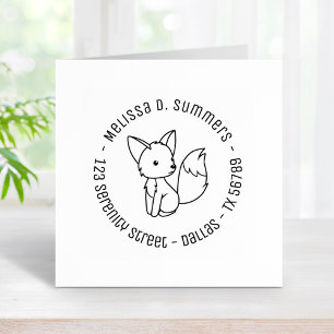 Cute Little Fox Round Address 4 Rubber Stamp
