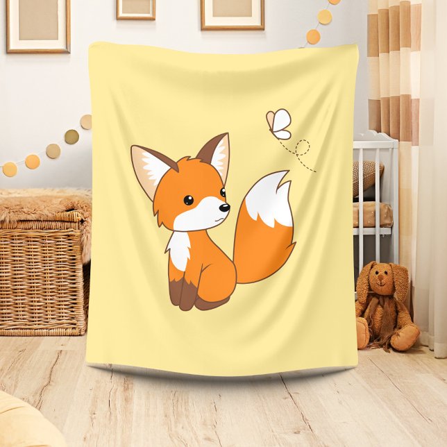 Cute Little Fox Watching Butterfly Fleece Blanket (Creator Uploaded)