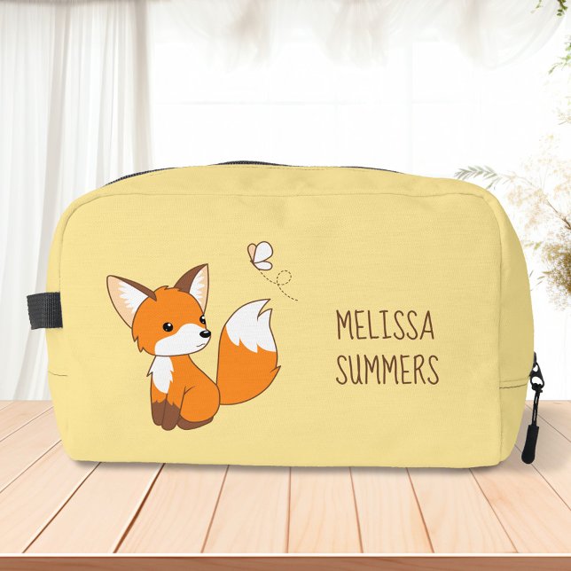 Cute Little Fox Watching Butterfly on Yellow Dopp Kit (Creator Uploaded)