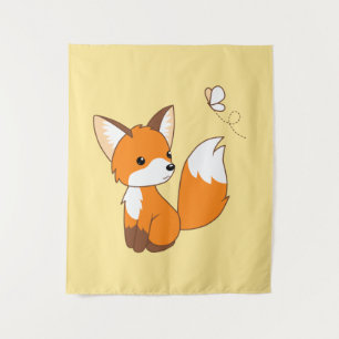 Cute Little Fox Watching Butterfly Tapestry
