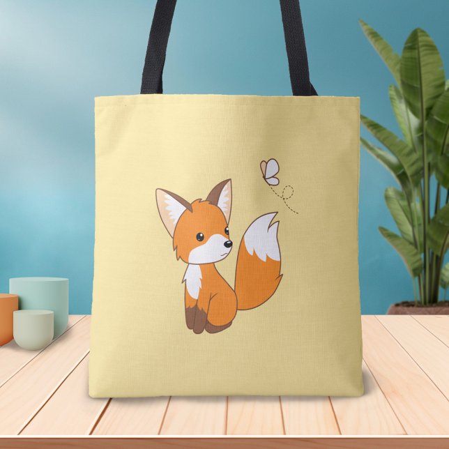 Cute Little Fox Watching Butterfly Tote Bag (Creator Uploaded)