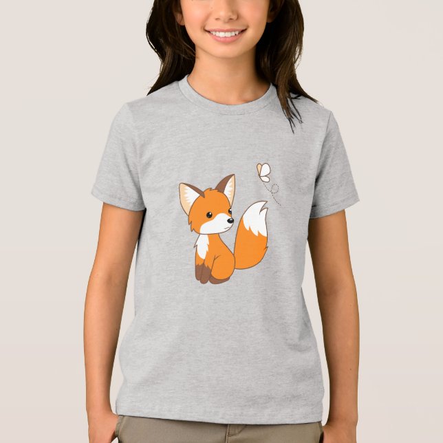 Cute Little Fox Watching Butterfly Tri-Blend Shirt (Front)