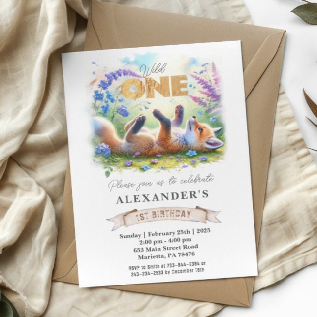 Cute Little Fox Wild One Birthday Party Invitation (Creator Uploaded)