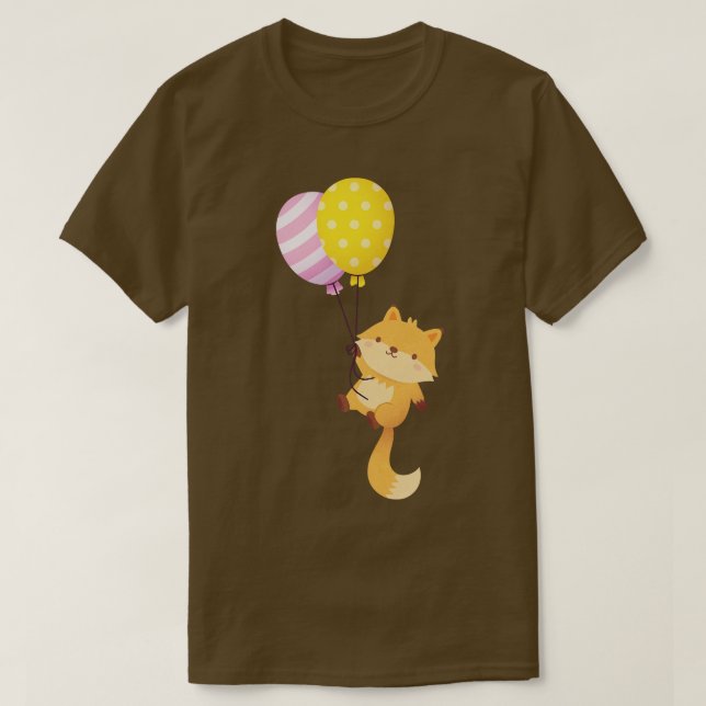 Cute Little Fox With Balloons T-Shirt (Design Front)