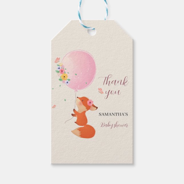 Cute little fox with pink balloon Gift Tag (Front)