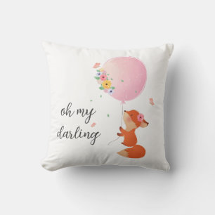 cute little fox with pink floral balloon cushion