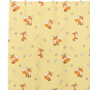 Cute Little Fox Yellow Pattern Shower Curtain