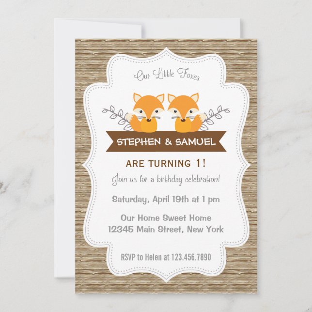Cute Little Foxes Birthday Invitation Woodland (Front)